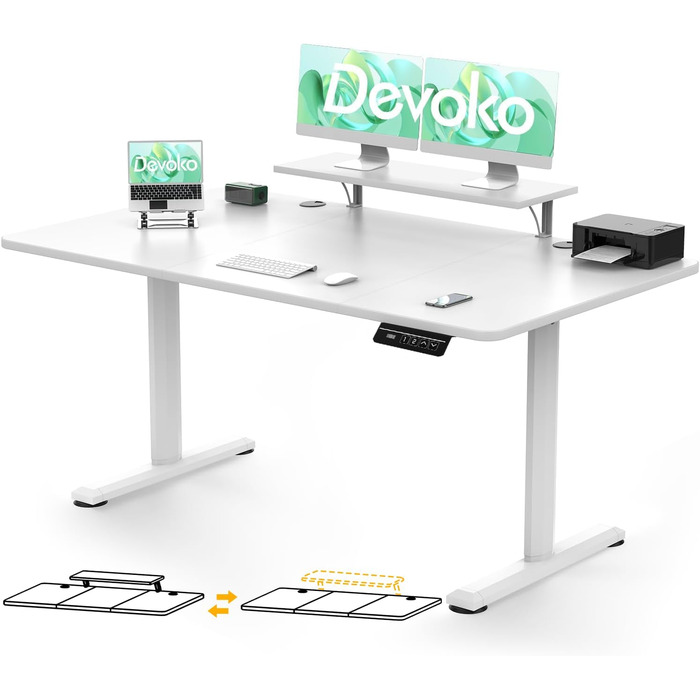 Devoko Electric Standing Desk 160x70cm with Monitor Stand - Height Adjustable Desk with 2 Memory Settings - Ergonomic Sit-Stand Desk (160 x 70 cm)