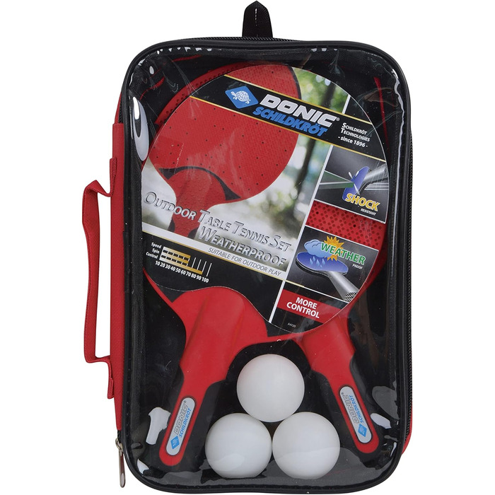 Набір для настільного тенісу Donic-Schildkröt Outdoor: 2 водостійкі міцні ракетки, 3 м'ячі, сумка