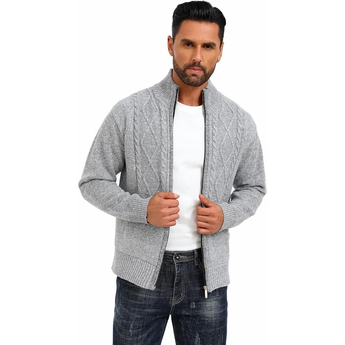 Чоловіча флісова куртка Les Umes з високим коміром, осінь-зима, Regular Fit, світло-сіра, 3XL