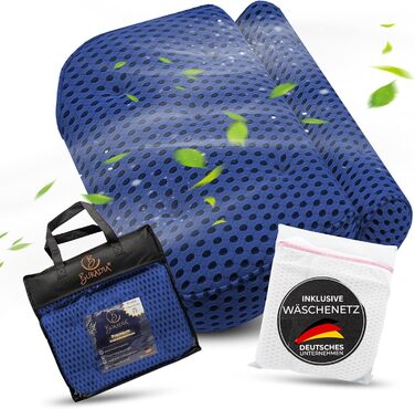 Bath Pillow incl. Wash Bag - Ultimate Comfort and Relaxation with Latest Air Mesh Technology - Bath Cushion for Bathtub with 7 Strong Suction Cups - Neck/Head Pillow (dark blue)
