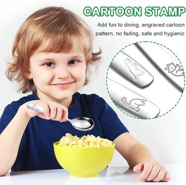 Набір дитячого столового приладдя з нержавіючої сталі (6 шт.) - 2 виделки, 2 ножі, 2 ложки. З гравіюванням, від 3 років.