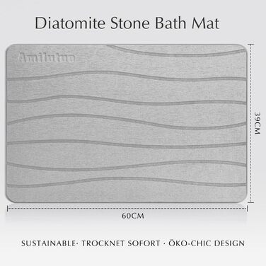 Amilutuo Badematte Stein, Diatomite Stone Bath Mat, Non-Slip Stone Bath Mat, Quick-Drying Stone Bath Mat (Dark Gray C, 60 x 39 cm) Dark Gray Curved Pattern 39x60cm