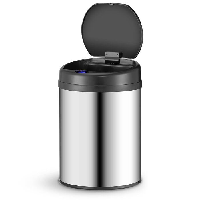 Відро для сміття Juskys з датчиком руху, 30 л, сріблястого кольору. Нержавіюча сталь, контактне відкриття, Klemmring для пакетів.