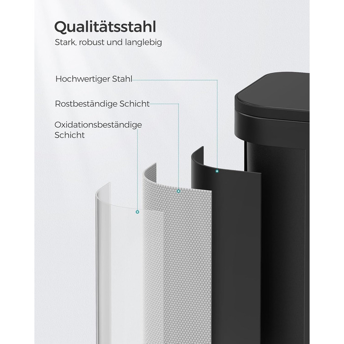 Відро для сміття SONGMICS 20 л з кришкою, з педаллю, нержавіюча сталь, Soft-Close, з внутрішнім відром, антиковзне педаль, хмарно-білий LTB542W02 (Чорний)