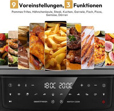 Аерофритюрниця LLIVEKIT з двома камерами 2x4,5л (10л), 8 програм, 4D конвекція, енергоощадна, чорна