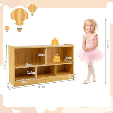 DREAMADE Kids Bookshelf, Toy Storage Bookshelf for Children, Toy Shelf for Children's Room, Playroom and Kindergarten, 111 x 30 x 61.5 cm (Light Natural)