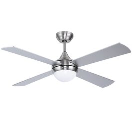 Стеляний вентилятор Ovlaim 122 см з LED-підсвічуванням та дистанційним керуванням, коричнева лампа, 6 швидкостей, DC мотор, тихий, для спальні/тераси (сріблястий)