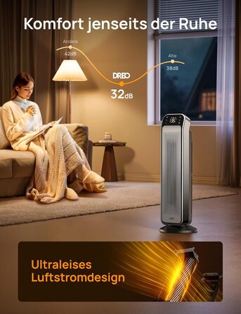 Dreo Energy-Saving Heater, Quiet, 25 Inch Ceramic Heater, Electric with Remote Control and Thermostat, 1500W Electric Heater, 3 Modes, 12-Hour Timer, Overheat and Tip-Over Protection, Solaris Max