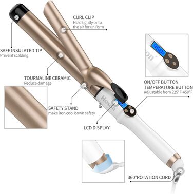 Hoson Lockenstab Pro Curl: Керамічний локон з турмаліном, LCD дисплей, 9 температурних режимів, 32 мм, рукавичка