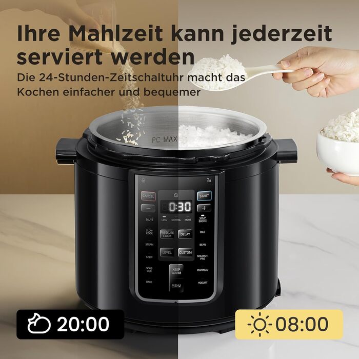 Midea Electric Pressure Cooker 9-in-1, 12 Presets Instant Multi-Cooker Non-Stick Pot Yogurt Maker Rice Cooker Slow Cooker Sauté Steamer Stainless Steel Inner Pot, 6 Quarts Black 6 Liters