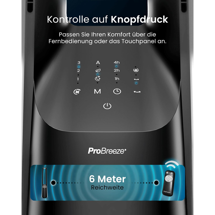 Вентилятор Pro Breeze 101см з ротором, Smart Home, Wi-Fi, LED дисплей, 6 швидкостей, тихий, 5 режимів, осциляція 60°, таймер 7год, чорний