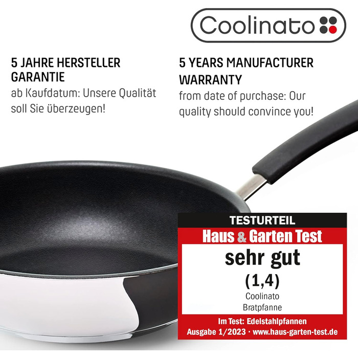 Сковорода Coolinato з нержавіючої сталі з покриттям для газових, електричних, склокерамічних плит та духовки (20 та 28 см)