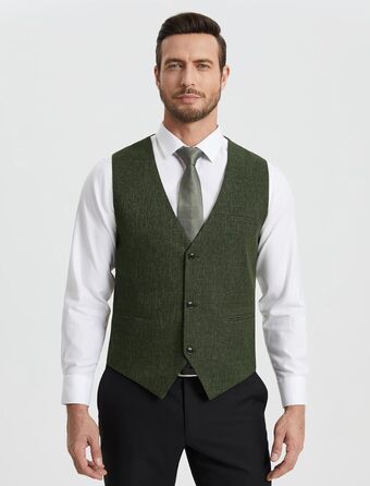 Жилет чоловічий HISDERN для весілля та офіційних заходів, Slim Fit, класичний дизайн, однотонний, з 3 кишенями, XL (Оливковий)