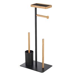 Набір для ванної кімнати Teiki 4в1: щітка для унітазу, тримач рулонів, тримач для вологих серветок та смартфон, бамбук, чорний
