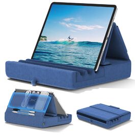 Тримач-подушка для планшета KDD, складана підставка для iPad Pro 12.9, 10.5, 9.7, Air, Mini, електронних книг — для ліжка, колін та робочого столу, з кишенею та тримачем для стилуса (Синій)