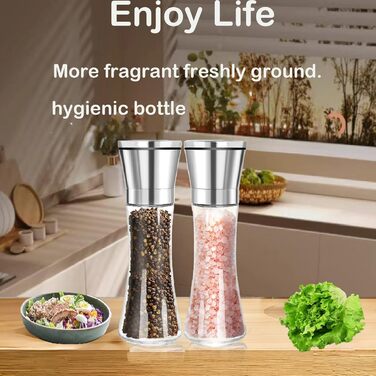 Набір з 2 мельниць для солі та перцю з регульованим керамічним жорном, для спецій, нержавіюча сталь та скло, 19 см
