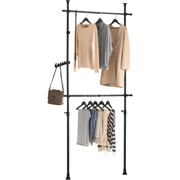 SoBuy® FRG109 Telescopic Wardrobe System with 2 Clothes Rails Clothes Storage System Shelf System Clothes Rack (Black)