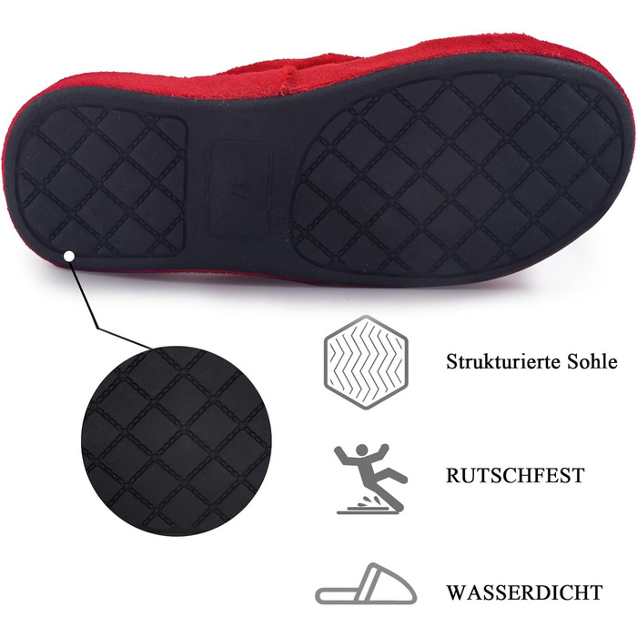 Жіночі капці Git-up з ефектом пам'яті (Memory Foam), з підтримкою arches та регульованою застібкою-липучкою, широкі для діабетиків, для дому та вулиці (40 EU, червоні)