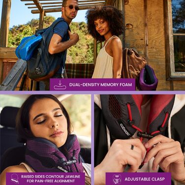 Надувна подушка для шиї Cabeau Evolution Cool для тривалих перельотів – охолоджуючий memory foam з вентиляційними отворами, компактна з чохлом (червона)