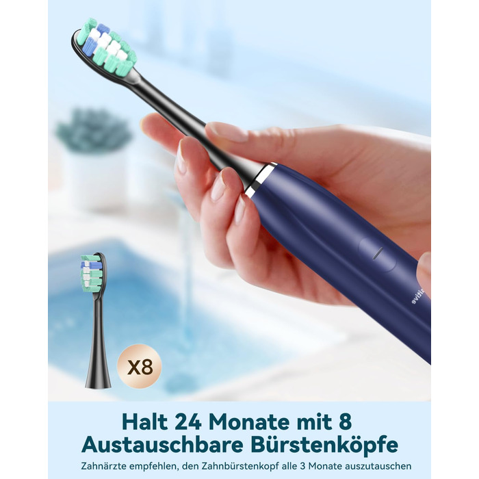 Електрична звукова зубна щітка для дорослих з відбілюючим ефектом - Ultraschall Zahnbürste з 8 насадками, 5 режимами чищення та кейсом для подорожей (Синій)