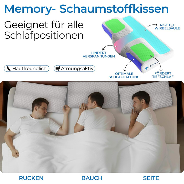 Ергономічна подушка для сну на боці з ефектом пам'яті (Memory Foam), біла