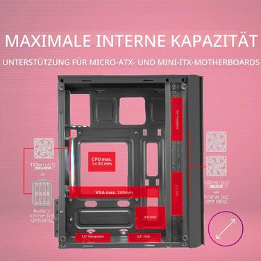 Ігровий корпус для ПК Mars Gaming MC300P MicroATX, рожевий, загартоване скло, Mesh-панель, 3x FRGB вентилятори