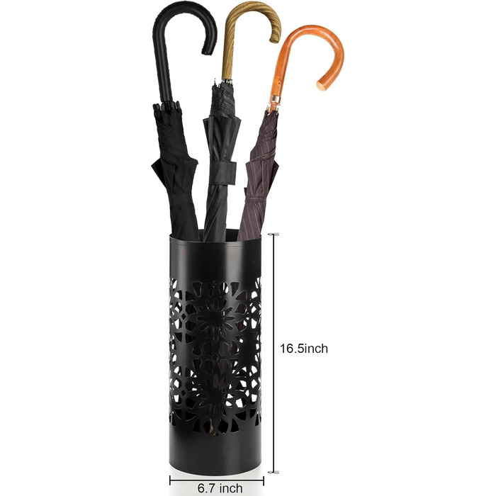 Metal Umbrella Stand with Water Tray - Round Entryway Organizer for Umbrellas, Walking Sticks & Canes