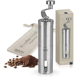 Ручна кавомолка BEEM GRIND-2-GO, 40 г, конічний жорн, безступеневе регулювання помолу, нержавіюча сталь, бавовняний мішечок