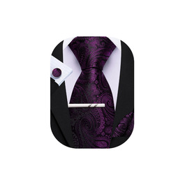 Набір краваток з кишеньковим хустинкою та краватною застібкою Barry.Wang: Шовкова краватка, манжетні кнопки, для вечірок, ділових зустрічей та весілля (фіолетовий)