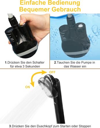 LIBERRWAY Camping Shower with Pump, Camping Shower Set with Rechargeable Battery, 2m Shower Hose Outdoor Shower for Garden, Beach, Camping, Travel, Car Washing, Mobile Shower Black (Black)