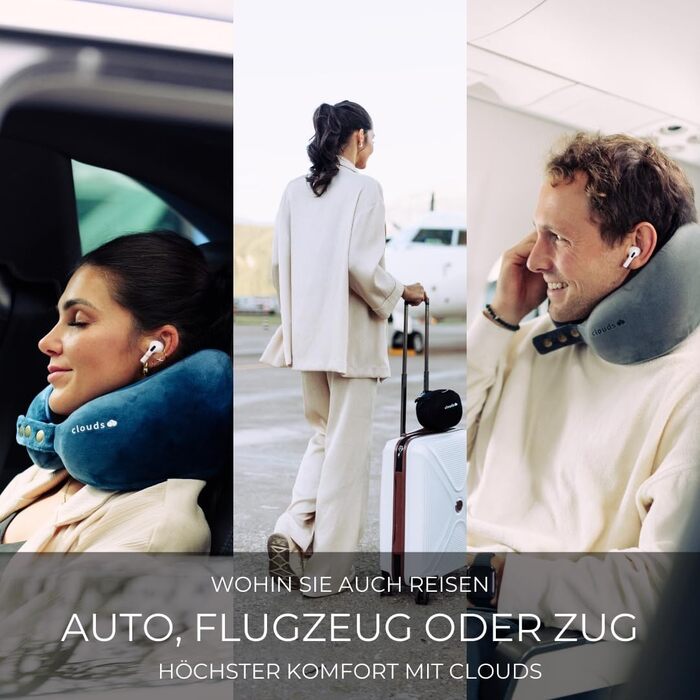 Подушка для шиї CLOUDS для подорожей: Memory Foam, 2 розміри, дихаючий чохол, 5 кольорів (зелений, S/M). Підходить для літака та авто.