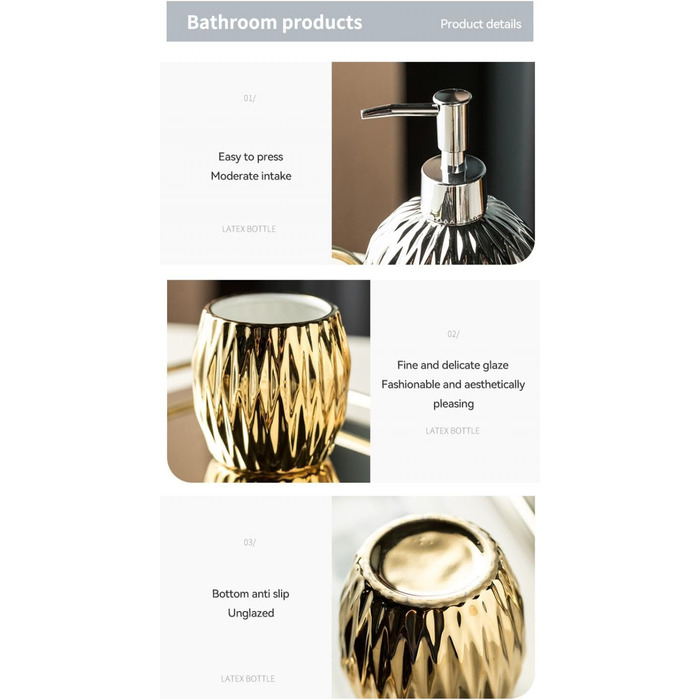 Comeon Bathroom Set, Ceramic, Soap Dispenser Set, Countertop, Toothbrush Holder, Wash Set for Home Decoration, Four-Piece Set, Silver