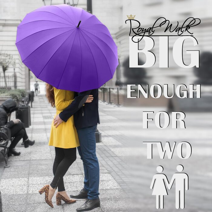 Royal Walk Automatic Travel Golf Umbrella - 54 inch / 140cm - Windproof, Waterproof, Large Size for 2 People - Classic Design, Wooden Handle, Unisex