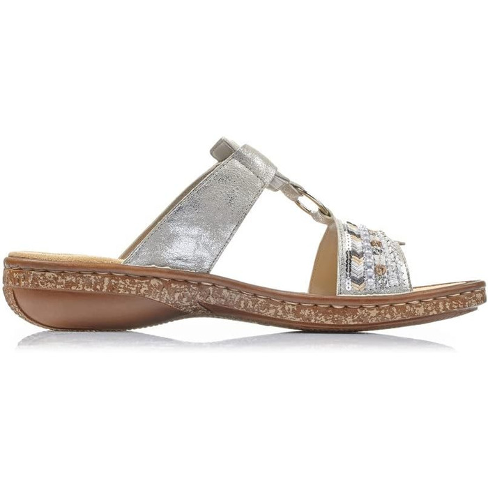 Пантолети Rieker 628M6 сріблясті жіночі Slip-On, розмір 41 EU