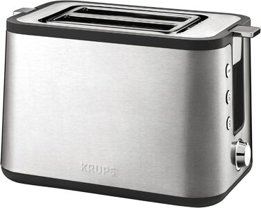 Krups KH442D Control Line Premium Toaster | Stainless Steel | 2 Short Slots for 2 Slices | Bagel Attachment | 6 Browning Levels | 850 W | 23.6 x 32.4 x 20.2 cm | Silver/Black