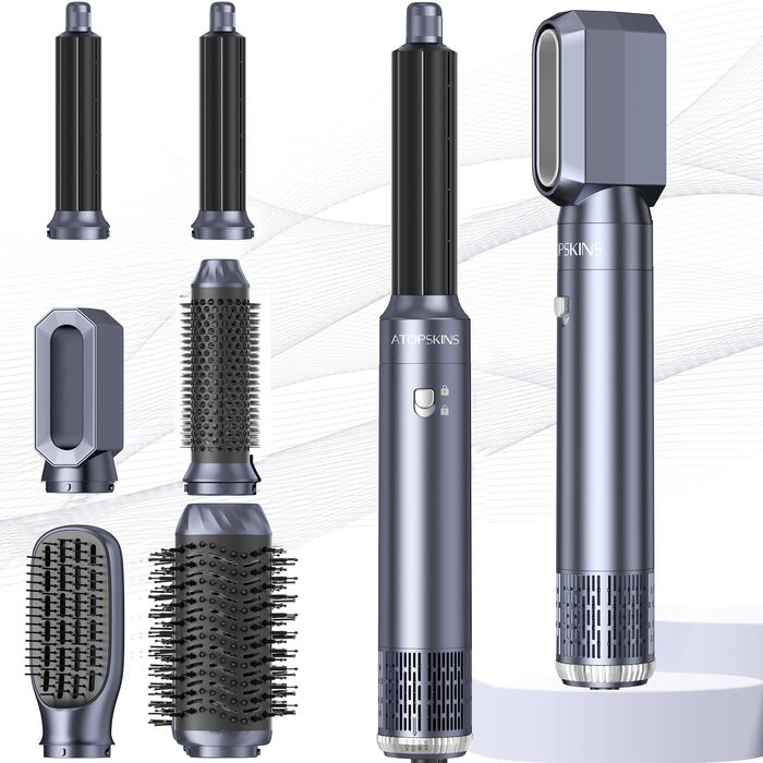 Atopskins Хайлер 6 в 1: Фен, Локкен, Щітка для волосся, Стайлер - 1000W (Блакитний)