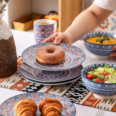 Сервіз столовий порцеляновий Vancasso MANDALA 32 елементи, сервіз для 8 осіб, ручна робота, богемський стиль (4 десертні тарілки, бірюзовий мандала)