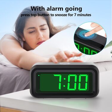 Цифровий годинник-будильник Timegyro з LED-дисплеєм, портативний для подорожей, настільний, з регулюванням яскравості, великий LED-дисплей 1.2' для спальні, вітальні, чорно-зелений