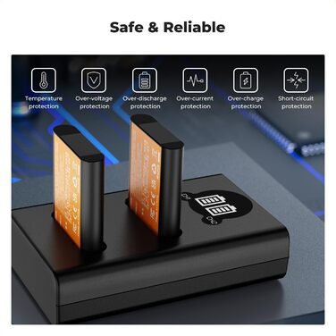 Акумулятор K&F CONCEPT DB-110 1100mAh 2 шт. з зарядним пристроєм Dual Slot, сумісний з Ricoh GR III, GR IIIx, Theta X, WG-6, G900 II, G900SE II, Olympus TG7/6/5/4