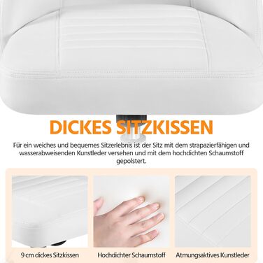 Офісне крісло Yaheetech без підлокітників, обертове, на колесах, регульоване по висоті, для роботи та макіяжу (білий, штучна шкіра)