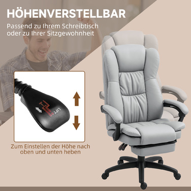 Vinsetto Adjustable Swivel Chair with Footrest, Headrest, Massage Function, Faux Leather, 68.5x68.5x113-121cm