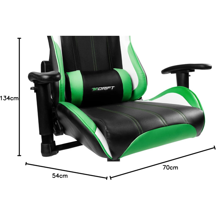 Ігрове крісло Drift DR175GREEN, екошкіра, 2D підлокітники, клас 4, чорний/зелений