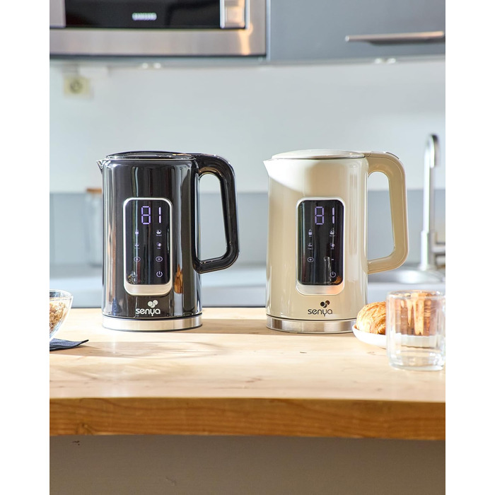 Електричний чайник SENYA 1.7 л з цифровим дисплеєм, 5 температурних програм, підтриманням тепла, 360° та ергономічною ручкою, кремовий