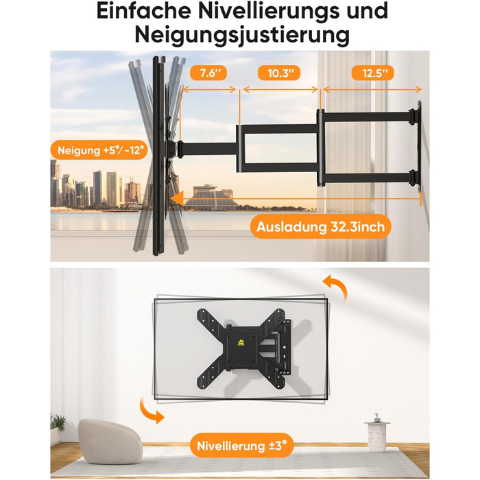 Кронштейн для телевізора FORGING MOUNT поворотний 26-65 дюймів, VESA 400x400, до 35 кг, подовжений