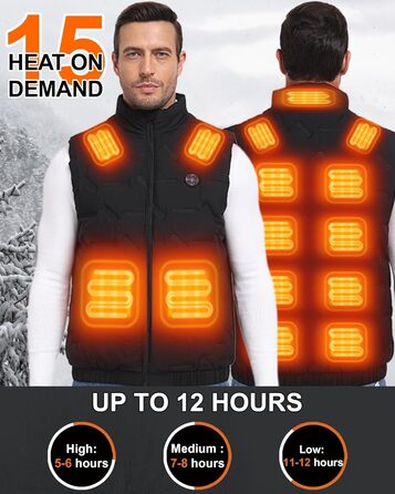 Обогреваемая жилетка Gokozy для мужчин с Powerbank 20000 mAh, 15 зон обігріву, для катання на велосипеді, риболовлі, лижного спорту, чорного кольору