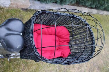 Корзина для велосипеда для перевезення багажу з лози та металевою сіткою, з подушкою, чорна, XL або XXL. Підходить для собак та інших тварин. Розміри XXL: 60 x 40 x 50 см.