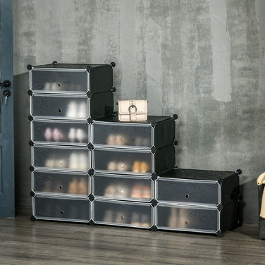 HOMCOM 12-Compartment Shoe Cabinet Modular Shelf for 12 Pairs of Shoes DIY Stackable Shoe Storage for Entryway Black 49 x 37 x 108 cm | Aosom