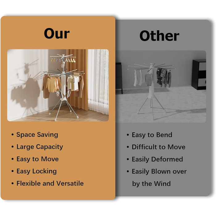 Сушарка для білизни Turm Octopus з 6 крил, 2 бічні крила, 3 яруси, сіра