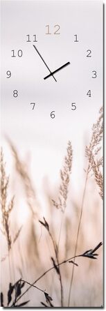 Скляний настінний годинник Calm Grasses 20x60 см безшумний, металеві стрілки, для вітальні та спальні, натуральний дизайн з рослинами, вироблено в ЄС