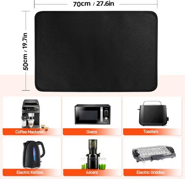 Термостійкий килимок 50x70 см (0.1 мм) для Air Fryer та кухонних поверхонь. Чорний, масло- та водовідштовхуючий, легко миється.